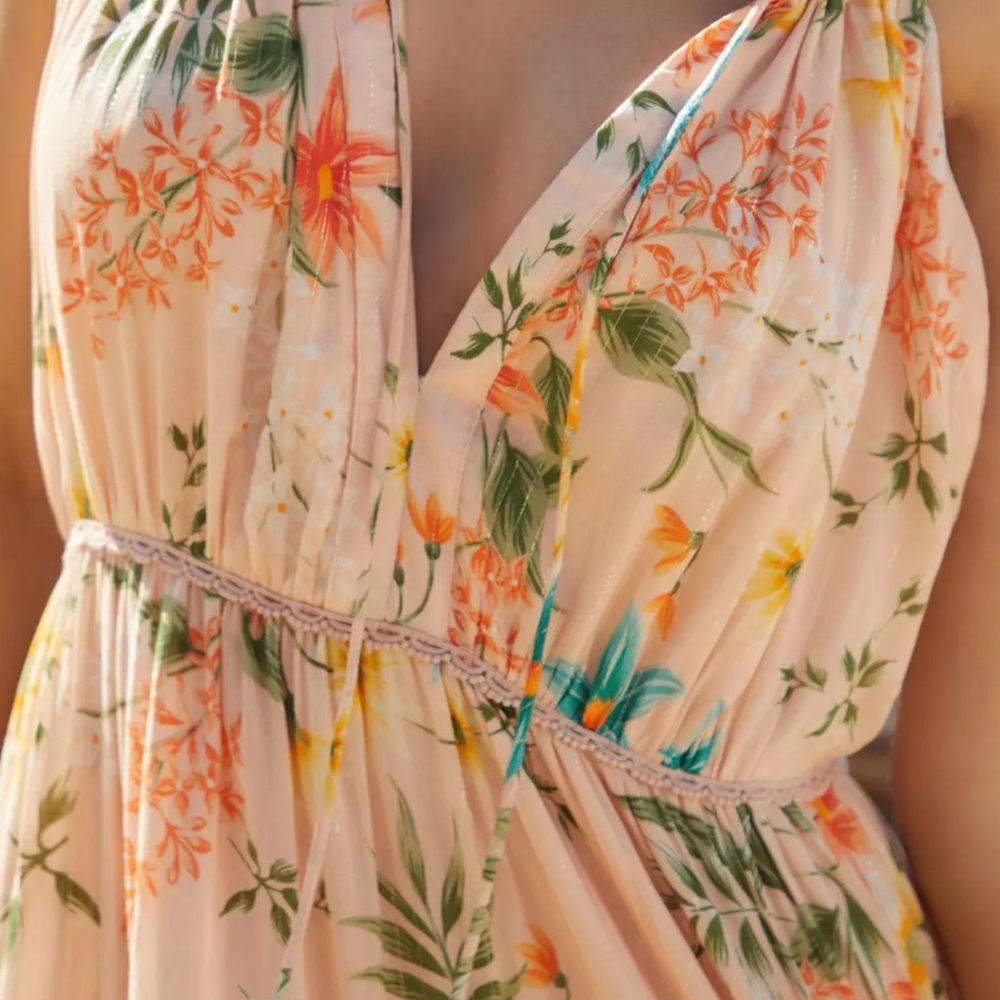 PQ Swim Peach Floral Tiered Maxi Dress with Teal & Orange Accents - Picture 4 of 7